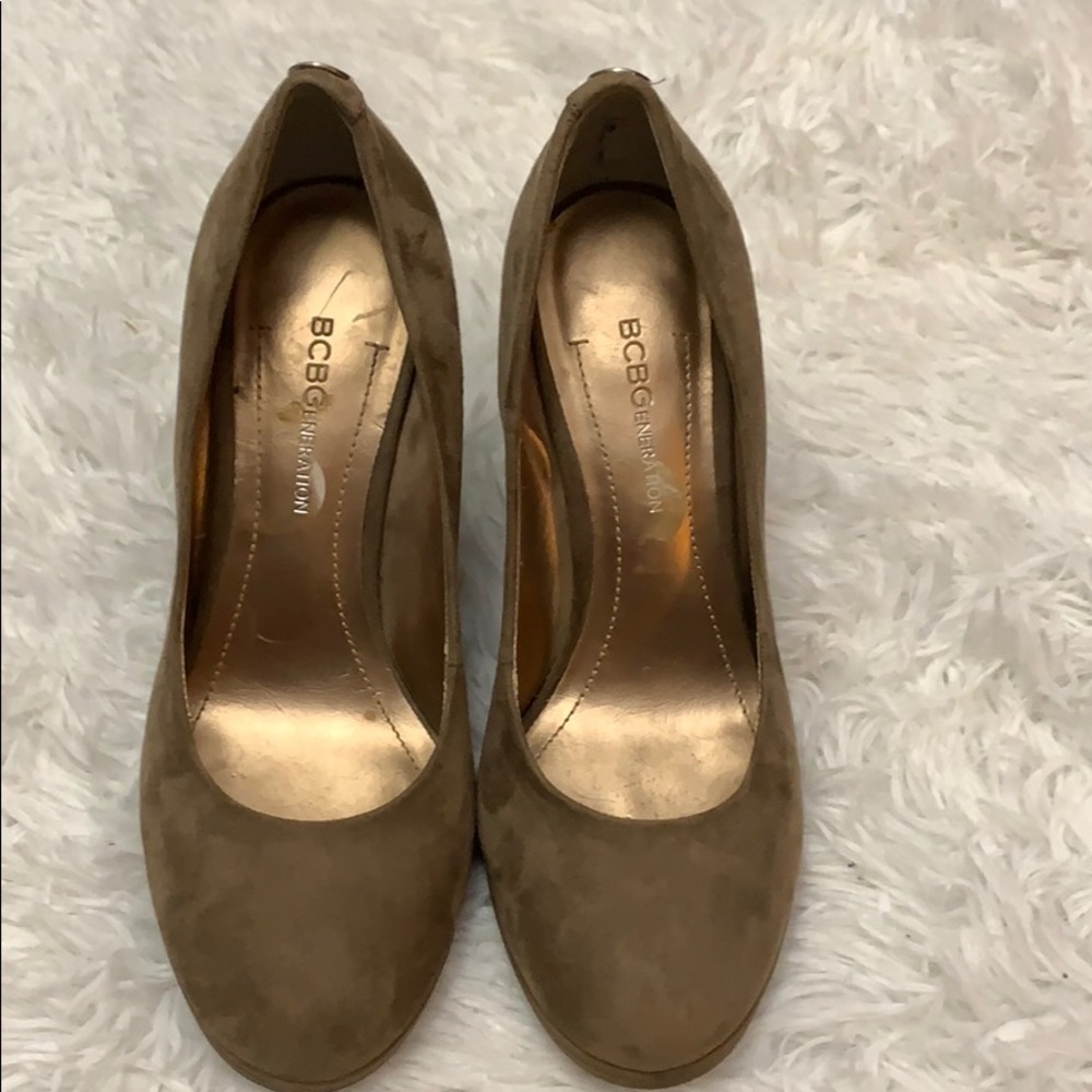 BCBGeneration Taupe Faux Suede Wedges Teaven